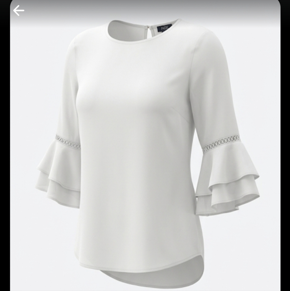 NWOT White Jersey Top 3/4" Ruffle Sleeve with detail Women’s sz Medium